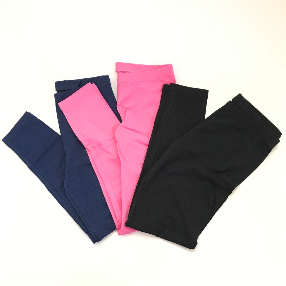 Girl’s Leggings Size XL Bundle of 3 Pairs NWT Cotton Pink Black Blue Size 14/16